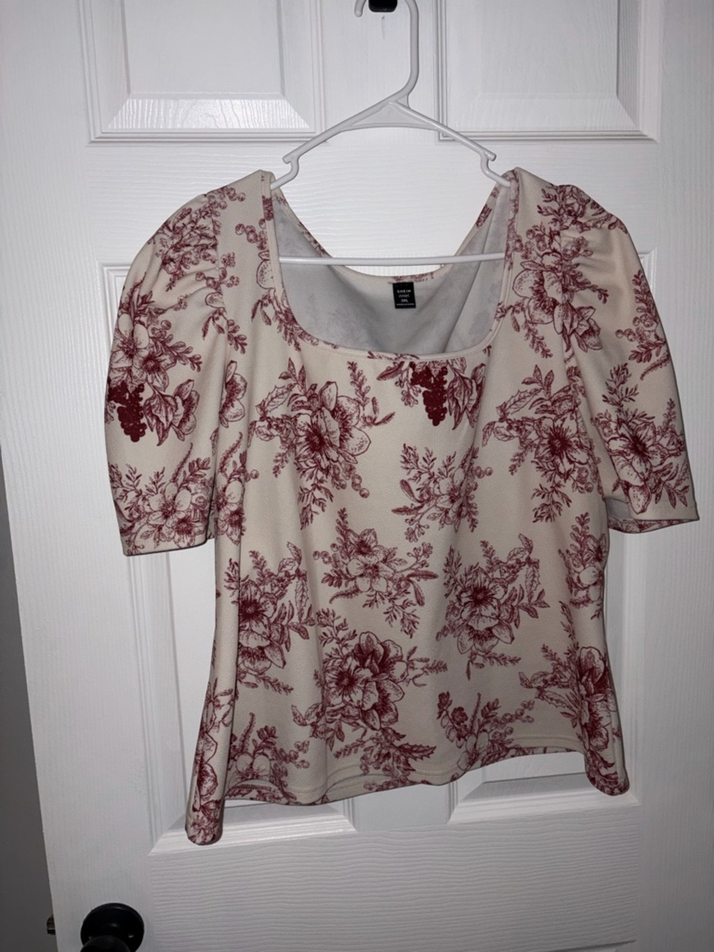 SHEIN Cream Top with Burgundy Floral Print